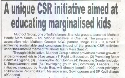 CSR Initiative to educate marginalized kids. Alwarpet Times, p-04, Oct 20 2013